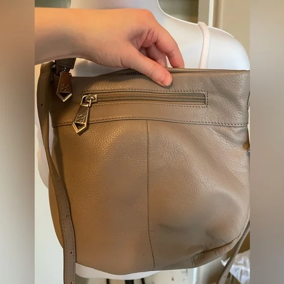 Christopher Kon Celi Small Leather Crossbody Bag in light grey. - Picture 8 of 14